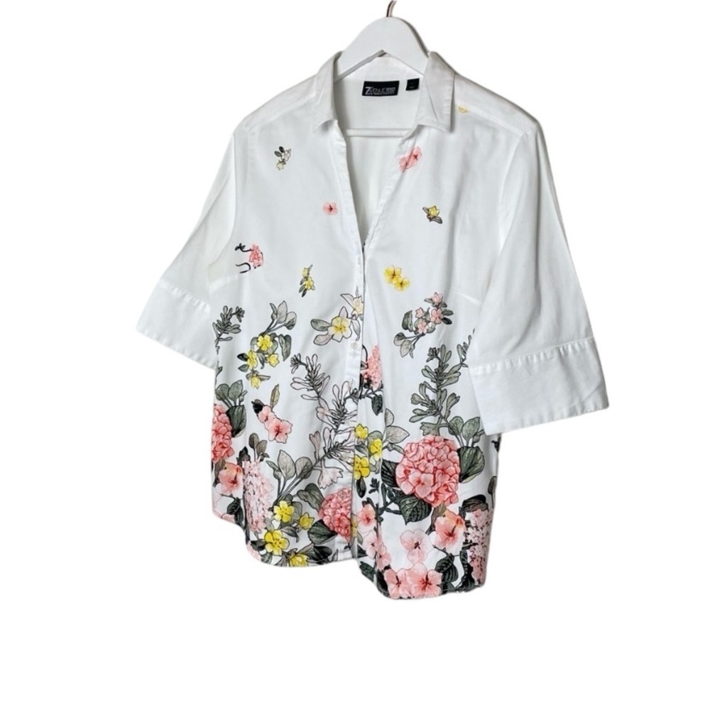 Floral 7Th Ave New York & Co. Top. White. Sz L